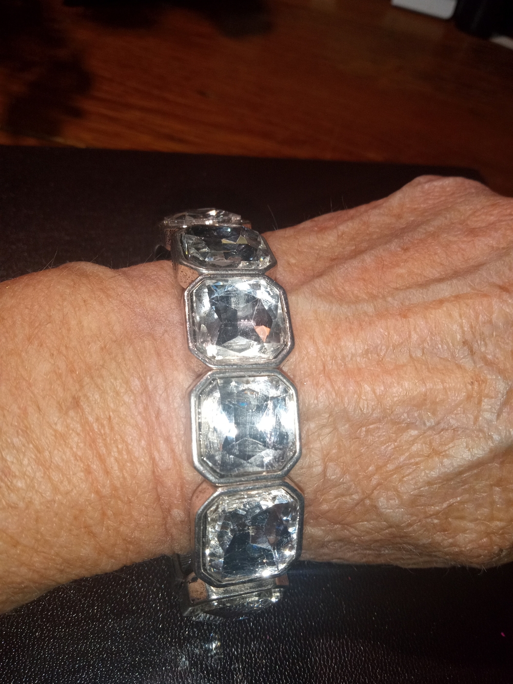 Crystal Link Stretch Bracelet - Clear Crystal Silver Tone